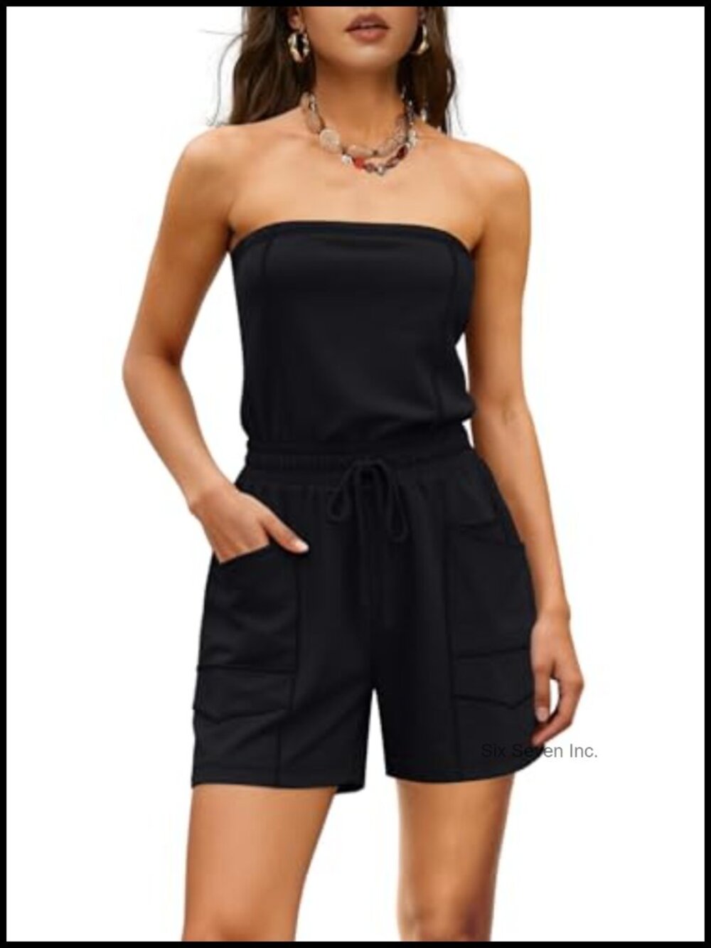 LAMISSCHE Strapless Wide Leg Jumpsuit Sleeveless Romper with Pockets